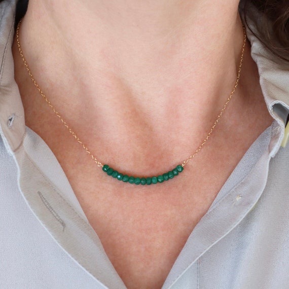 Emerald Bar Necklace Gemstone Row Necklace Genuine Emerald on 14k Gold Filled or Sterling Silver Chain May Birthstone Jewelry Etsy