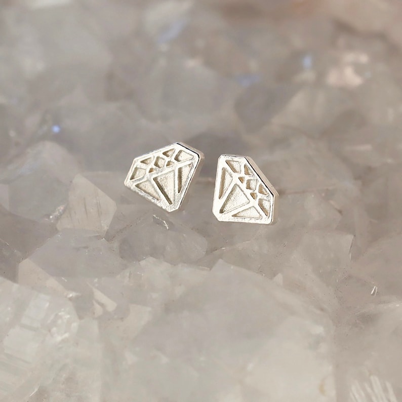 Diamond Shape Studs .925 Sterling Silver Post Earrings Pair of Geometric Stud Earrings Fun Gift for Her, Him, Them image 2