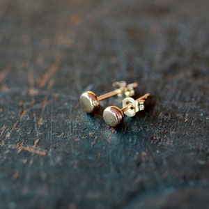 14K Solid Gold Dot Studs, Rose Gold or Yellow Gold, Polka Dot Stud, Tiny Gold Pebbles, Second Hole Earring Single or Pair of Two image 5