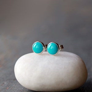 Turquoise Stud Earrings, Sleeping Beauty Turquoise, Sterling Silver Gemstone Studs, December Birthstone Earrings image 6