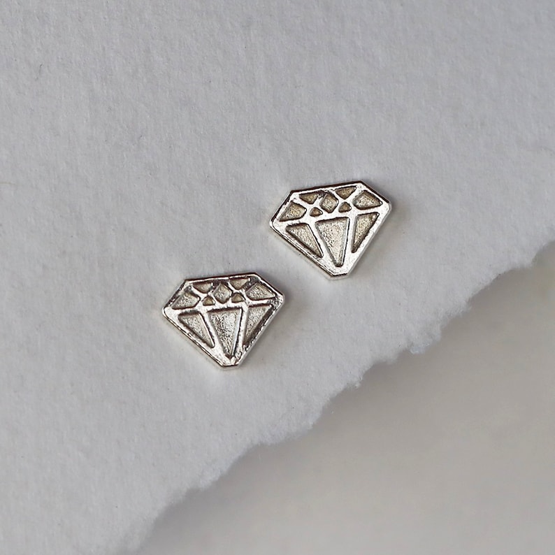 Diamond Shape Studs .925 Sterling Silver Post Earrings Pair of Geometric Stud Earrings Fun Gift for Her, Him, Them image 1