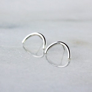 Silver Half Circle Studs, Crescent Moon Earrings, Sterling Silver Simple Everyday Style, Minimalist Jewelry image 3