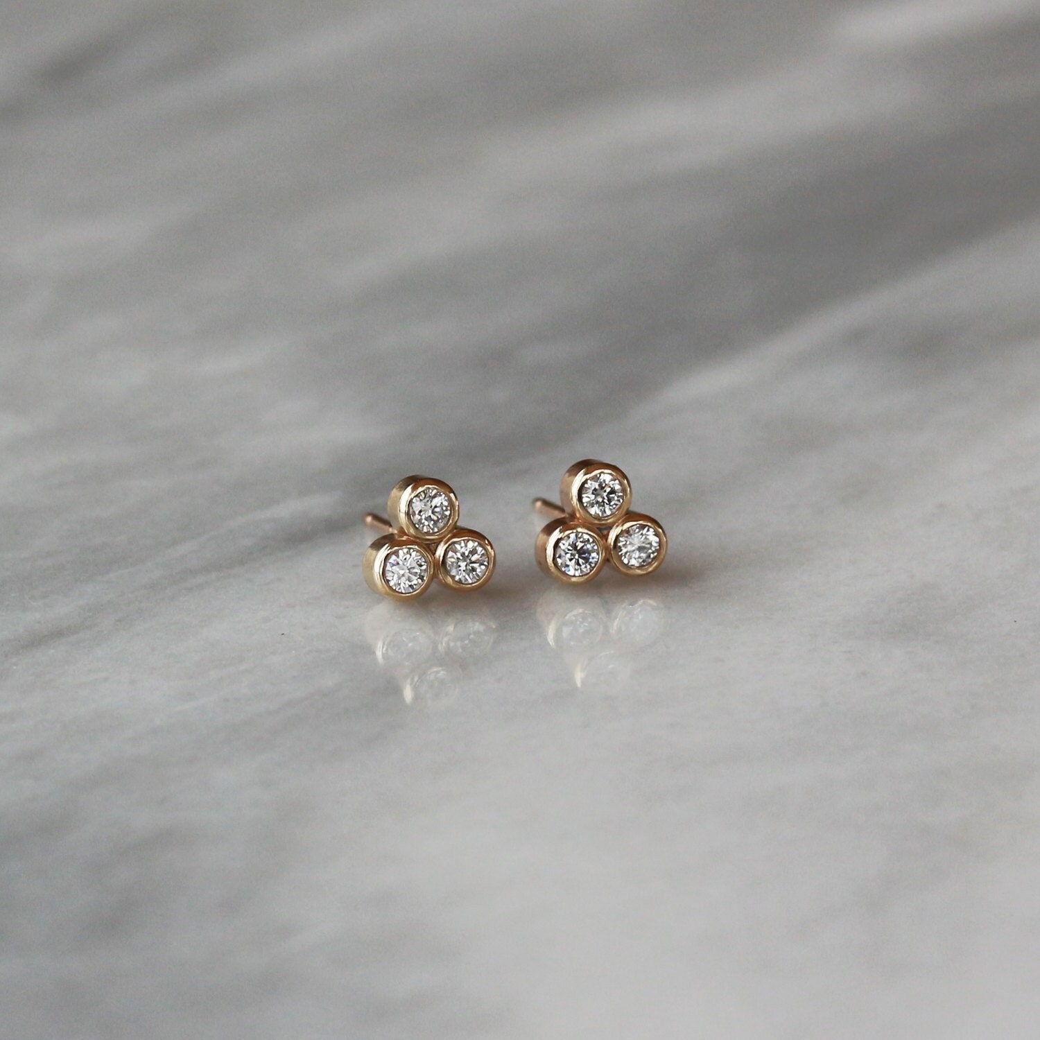 Triangle Diamond Stud Earrings, Real Diamond Earrings, Gold Triangle Studs, Geometric Studs