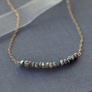 Labradorite Bar Necklace, 14k Gold Fill, Rose Gold Fill or Sterling Silver, Delicate Gemstone Bar Necklace