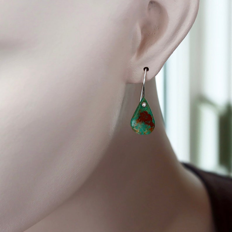 Turquoise Drop Earrings, Natural Turquoise Teardrops on Sterling Silver Ear Wires, Southwestern Style, Gemstone Dangles image 5