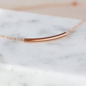 Rose Gold Bar Necklace, Dainty 14k Rose Gold Fill Curved Bar Minimalist Necklace image 8