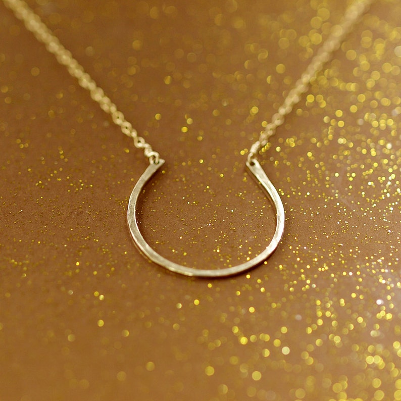 Large Gold Horseshoe Necklace, 14k Gold Fill Lucky Necklace, Good Luck Pendant, Equestrian Jewelry, Lucky Charm Necklace image 3