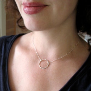 Open Circle Necklace, Simple Sterling Silver Necklace, Silver Circle Pendant, Minimalist Jewelry