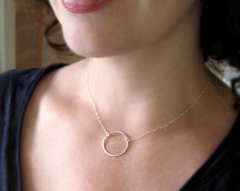 Open Circle Necklace, Simple Sterling Silver Necklace, Silver Circle Pendant, Minimalist Jewelry