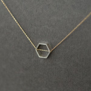 Collier en nid dabeille, collier hexagonal en argent sterling, bijoux en métal mixte, chaîne remplie dor 14 carats, bijoux géométriques image 2