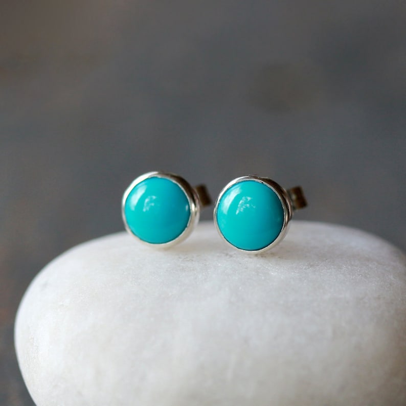 Turquoise Stud Earrings, Sleeping Beauty Turquoise, Sterling Silver Gemstone Studs, December Birthstone Earrings image 4