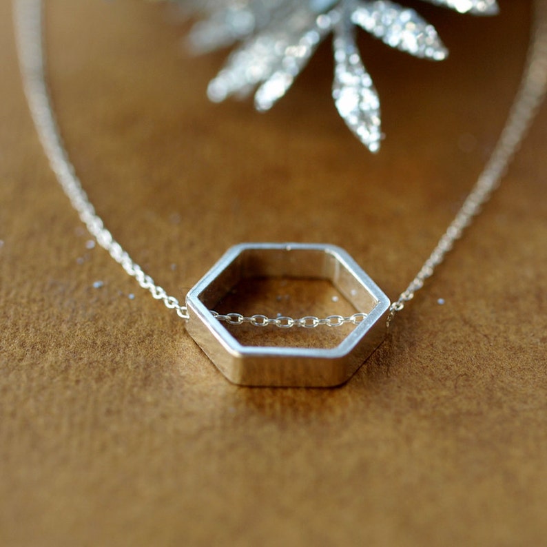 Honeycomb Necklace, Sterling Silver Hexagon Necklace, Sliding Silver Necklace, Minimalist Jewelry image 2