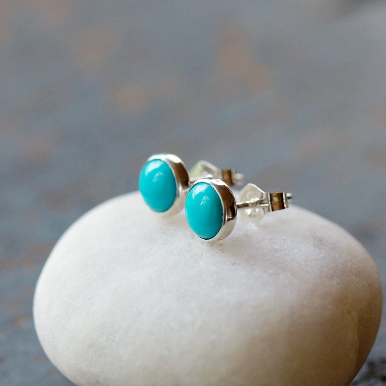 Turquoise Stud Earrings, Sleeping Beauty Turquoise, Sterling Silver Gemstone Studs, December Birthstone Earrings image 2