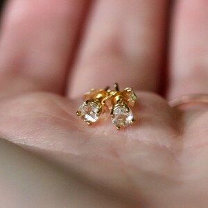 Diamond Stud Earrings Gold, Rose Cut White Diamonds, Solid 14k Gold Studs, 1/3 Carat Total Weight image 3