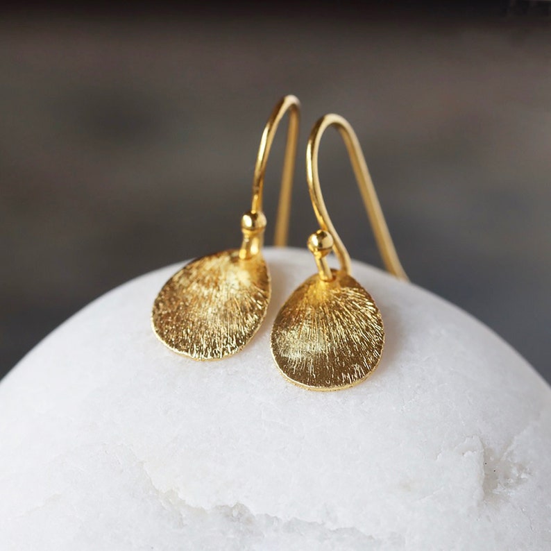 Gold Teardrop Earrings, Everyday Sparkle Earrings, Gold Curved Drops, Brushed Metal Earrings image 1