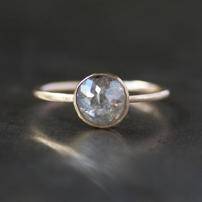 Rose Cut Diamond Ring, Your Choice Natural Color Diamond in Solid 14k Yellow Gold, Unique Engagement Ring image 3