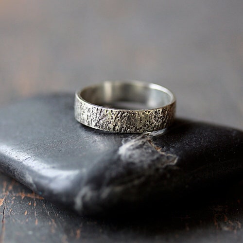 Reykjavik Ring, Sterling Silver Men's Wedding Band, Oxidized Black Hammered Man's Ring, Iceland Inspired Rustic Handmade Jewelry