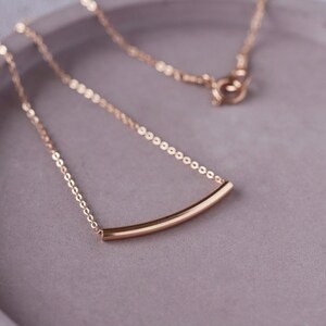 Rose Gold Bar Necklace, Dainty 14k Rose Gold Fill Curved Bar Minimalist Necklace image 4