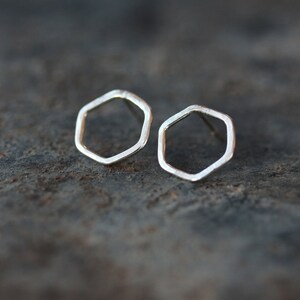 Silver Hexagon Earrings Geometric Stud Earrings Small Silver Studs Sterling Silver Honeycombs image 4