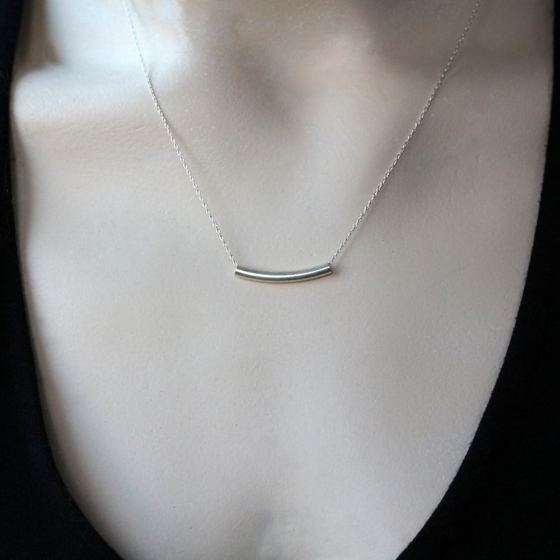Silver Bar Necklace, Curved Tube Necklace, Simple Dainty Silver Jewelry image 4