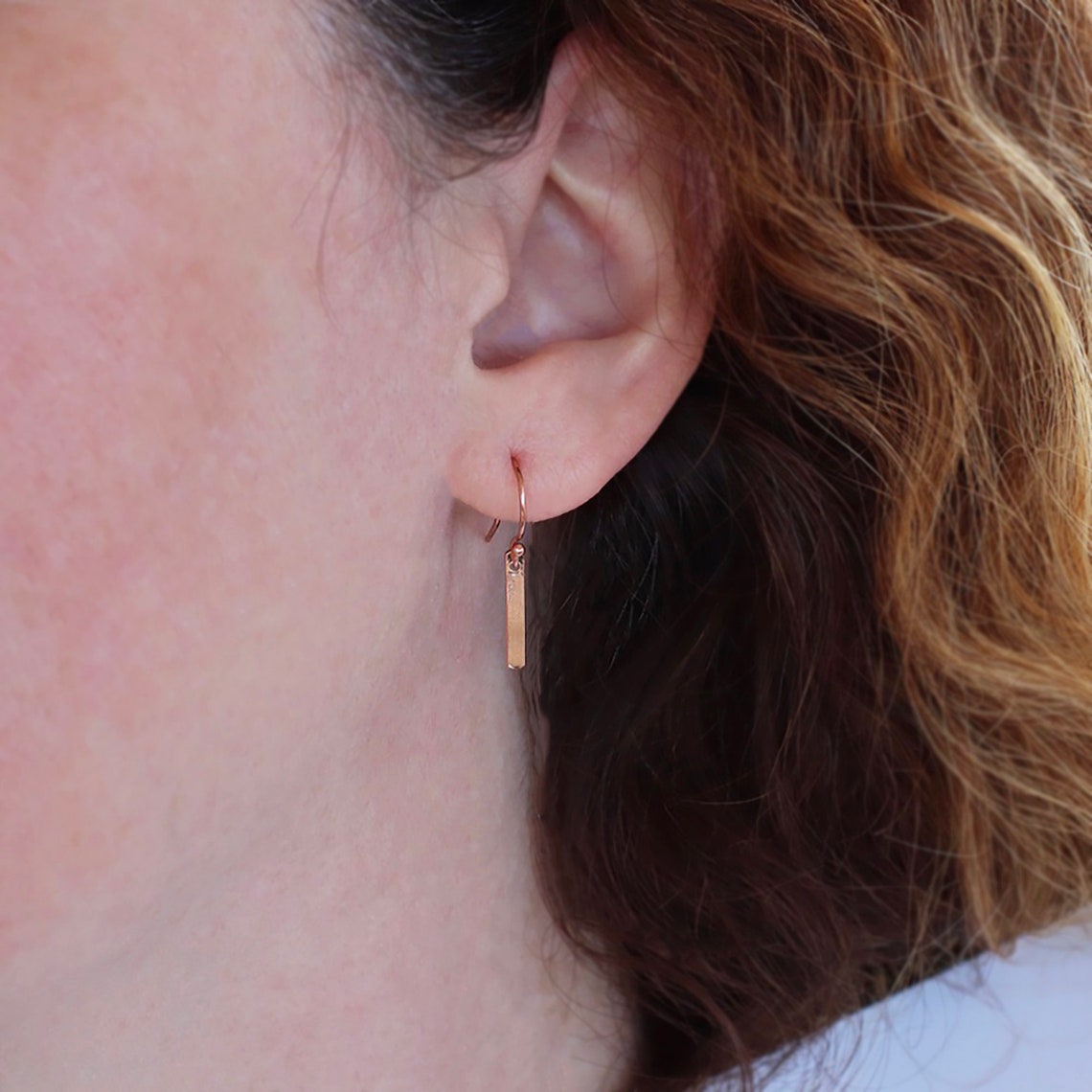 Rose Gold Bar Earrings 14k Rose Gold Filled Lightweight Etsy