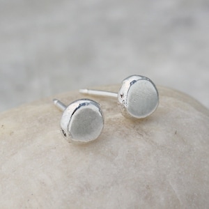 Silver Dot Earrings, Pebble Earrings, Organic Shape Recycled Silver Studs, Round Dot Earrings, Small Circle Earrings