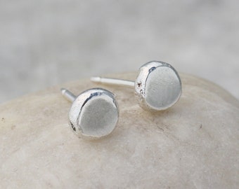 Silver Dot Earrings, Pebble Earrings, Organic Shape Recycled Silver Studs, Round Dot Earrings, Small Circle Earrings