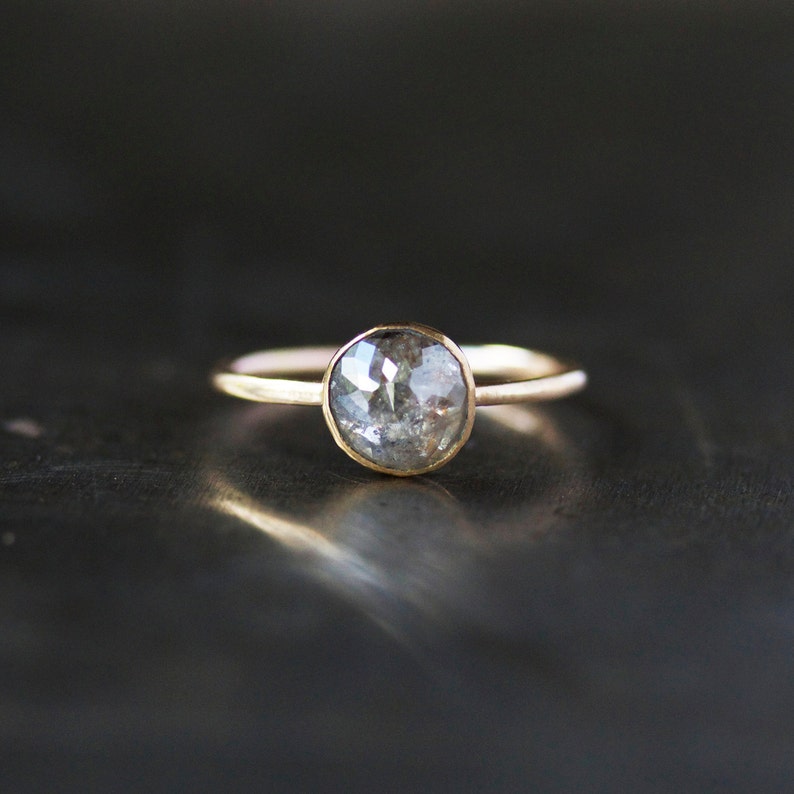 Rose Cut Diamond Ring, Your Choice Natural Color Diamond in Solid 14k Yellow Gold, Unique Engagement Ring image 6