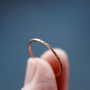 Rose Gold Ring - Delicate Hammered Band - Thin Stacking Ring - Solid 14k Rose Gold Ring