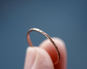 Handmade 14k Rose Gold Ring: Delicate Hammered Stacking Band