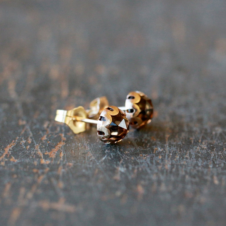 Rose Cut Smoky Quartz Stud Earrings 14k Gold Filled Posts Etsy
