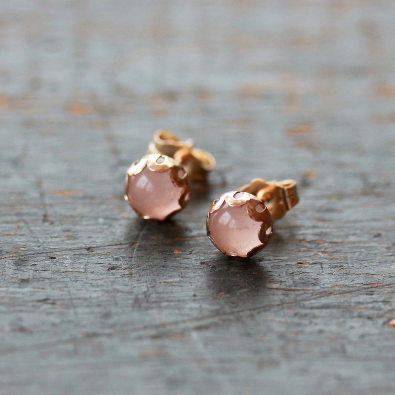 Rose Quartz Earrings, 14k Gold Fill Studs, Soft Pale Pink Earrings, Rose Quartz Ear Studs, Gold Post Earrings image 4