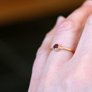 Garnet Ring Gold, Rhodolite Garnet on Solid 14k Yellow Gold Hammered Band, Gemstone Solitaire Ring image 5