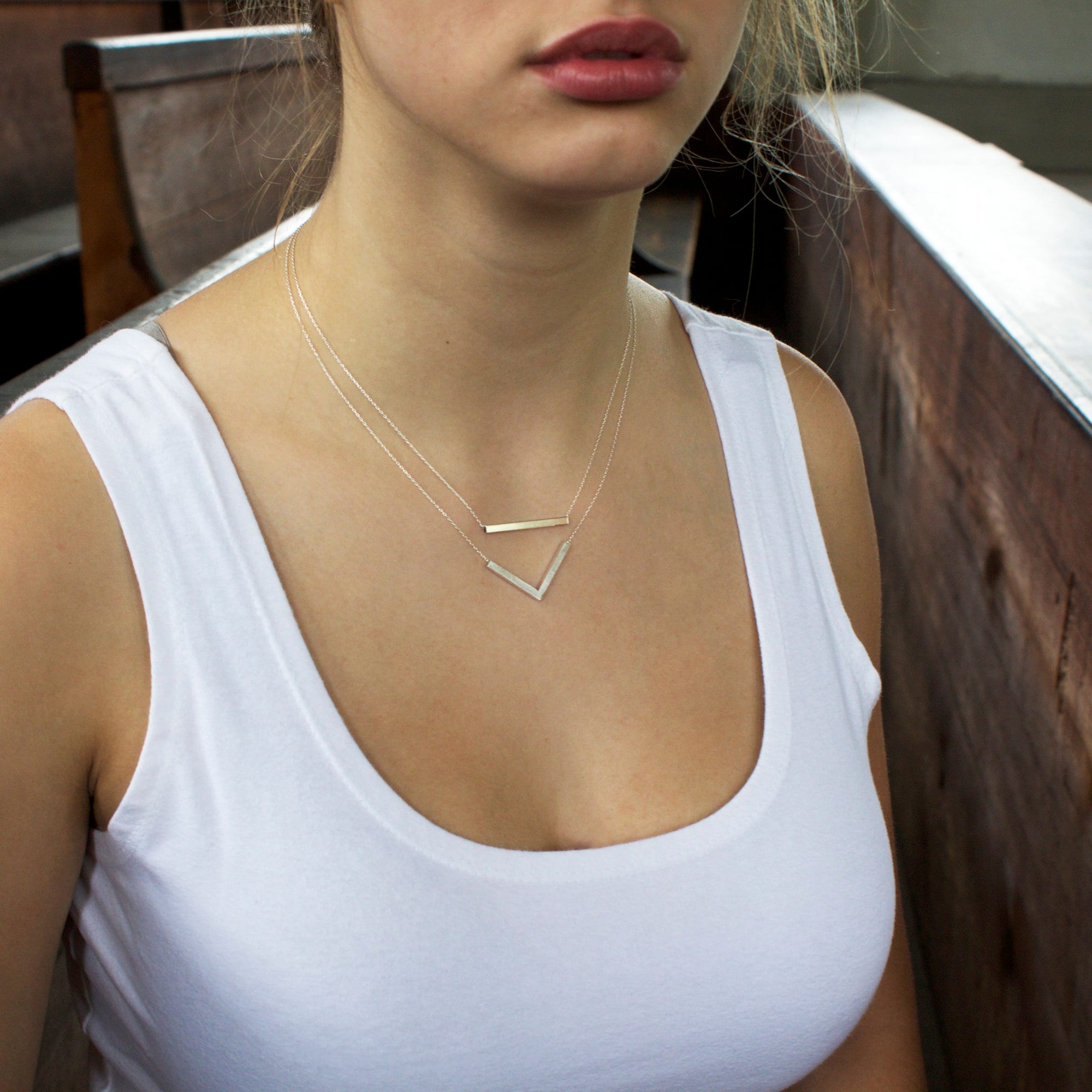 Silver Chevron Necklace Sterling Silver V Necklace Large Etsy