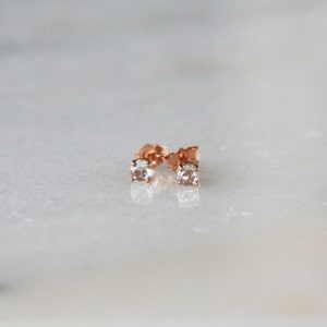 Diamond Stud Earrings Gold, Rose Cut White Diamonds, Solid 14k Gold Studs, 1/3 Carat Total Weight image 6