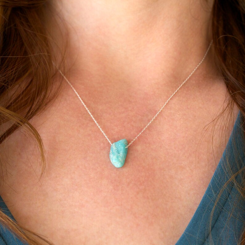 Raw Amazonite Necklace, Blue Green Stone Rough Gemstone Jewelry, Sterling Silver image 5