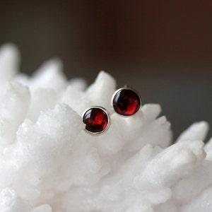 Garnet Stud Earrings, Semiprecious Gemstone Earrings, Deep Red Gems in 6mm Size, Sterling Silver January Birthstone Jewelry