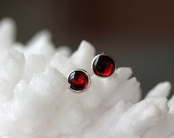 Garnet Stud Earrings, Semiprecious Gemstone Earrings, Deep Red Gems in 6mm Size, Sterling Silver January Birthstone Jewelry
