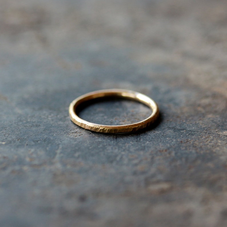 Gold Wedding Band, Solid 14k Gold Hammered Ring, Tree Bark Texture Gold Ring image 5