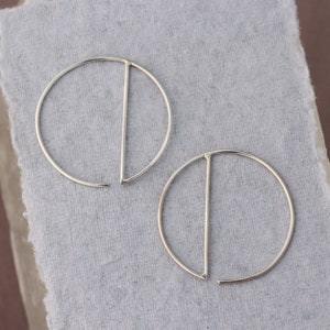 Silver Hoop Earrings, Unique Geometric Hoops, Sterling Silver Circle Hoops, Minimalist Earrings