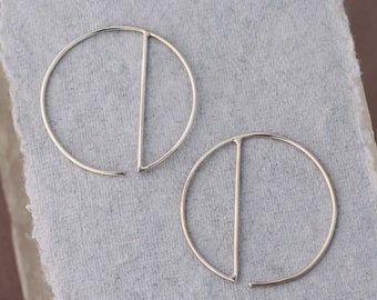 Silver Hoop Earrings, Unique Geometric Hoops, Sterling Silver Circle Hoops, Minimalist Earrings