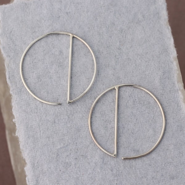 Silver Hoop Earrings, Unique Geometric Hoops, Sterling Silver Circle Hoops, Minimalist Earrings