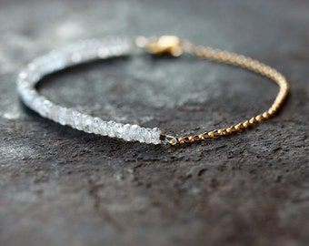 White Gemstone Bracelet, 14k Gold Filled Precious Gemstone Jewelry, Delicate Wedding Bracelet