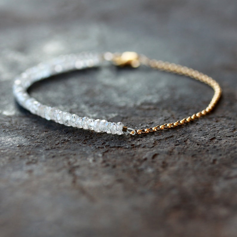 White Gemstone Bracelet 14k Gold Filled Precious Gemstone - Etsy UK