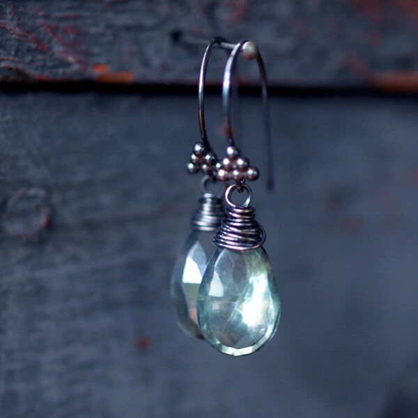 Dark Forest Earrings Lush Green Mystic Quartz Oxidized Sterling Silver Drop Handmade Jewelry