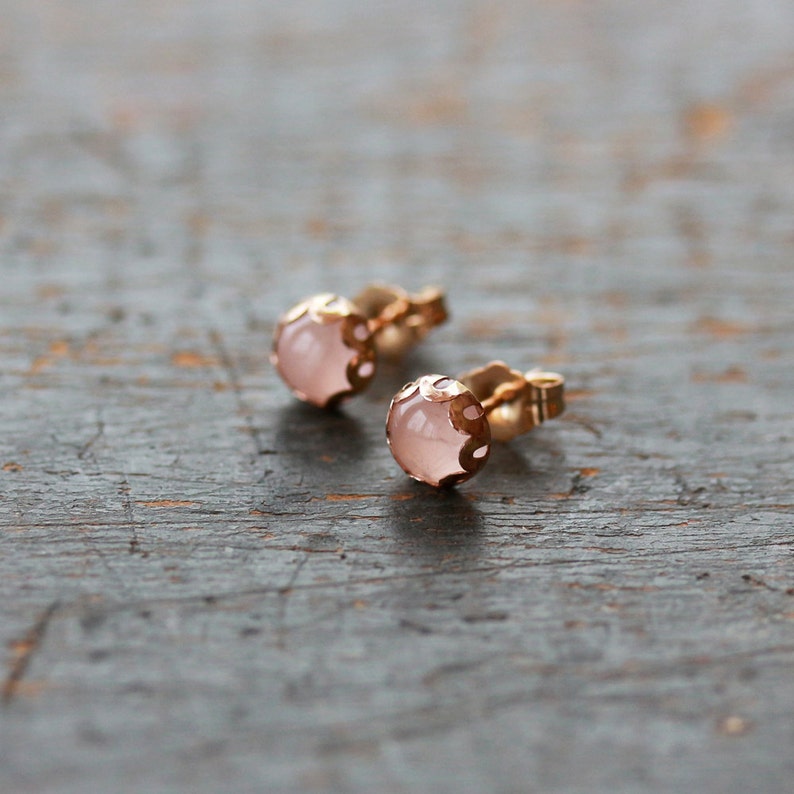 Rose Quartz Earrings, 14k Gold Fill Studs, Soft Pale Pink Earrings, Rose Quartz Ear Studs, Gold Post Earrings image 2