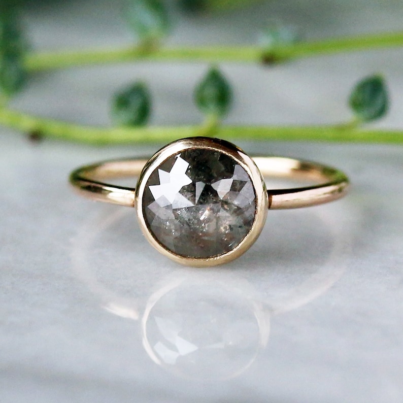Rose Cut Diamond Ring, Your Choice Natural Color Diamond in Solid 14k Yellow Gold, Unique Engagement Ring image 1