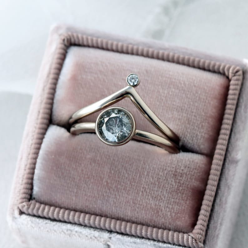 Galaxy Diamond Ring Round Salt and Pepper Diamond 18k Etsy