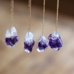 Raw Amethyst Necklace, February Birthstone Necklace, Raw Crystal Pendant Necklace, 14k Gold Filled or Sterling Silver, Rough Crystal Point image 1