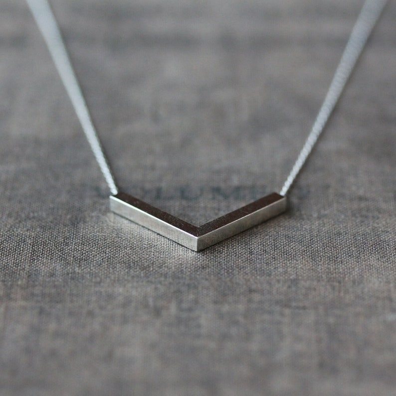 Silver Chevron Necklace, Sterling Silver V Necklace, Large Chevron Pendant, Minimalist Layering Jewelry, V Shape Pendant image 1